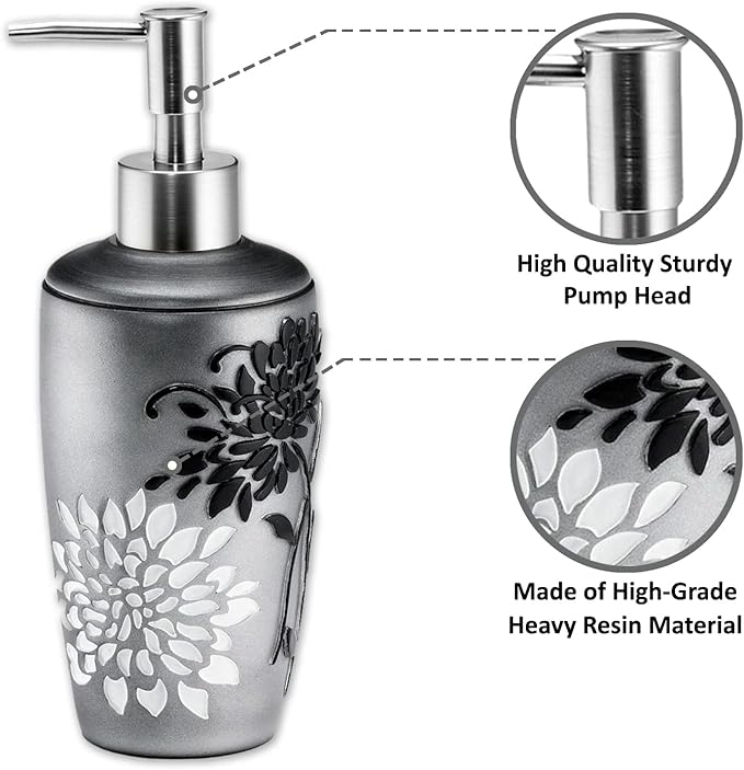Zahari Home 4pc Erica Bathroom Accessories Sets Modern Classic Soap Dispenser, Tumbler, Tooth Brush Holder and Soap Dish Holder Unique Design Grey Bathroom Set