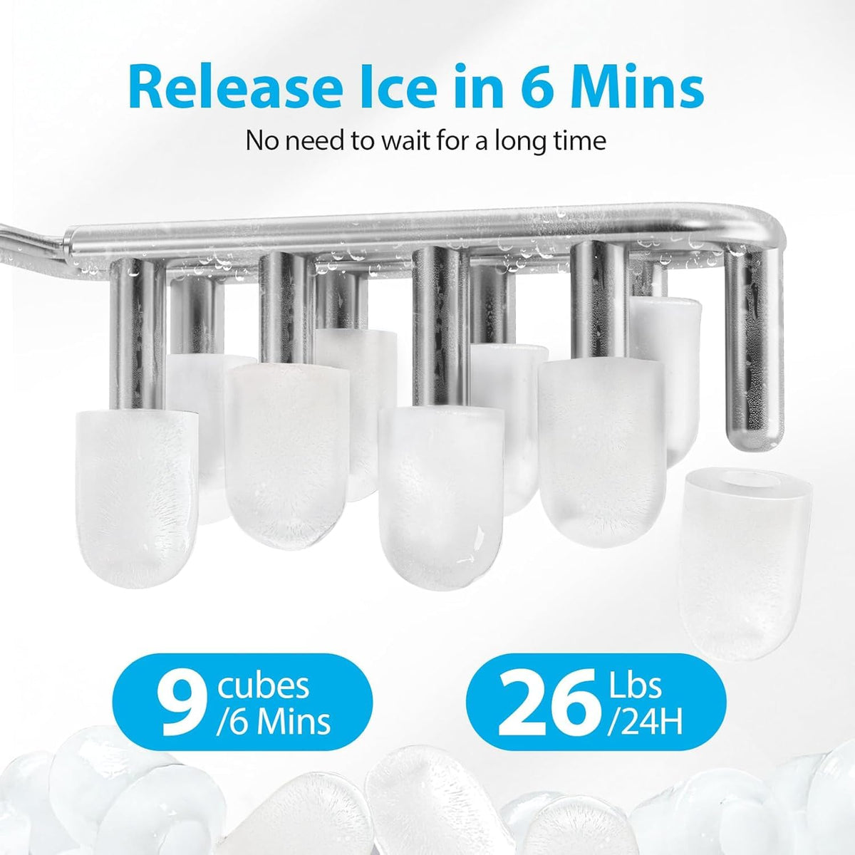 Aeitto Ice Makers Countertop, 9 Ice Cubes Release in 6 Mins, 26Lbs/24H, 2 Sizes of Bullet Ice Machine,Self-Cleaning Portable Ice Maker with Ice Scoop and Basket for Home Kitchen Office RV Bar, Black