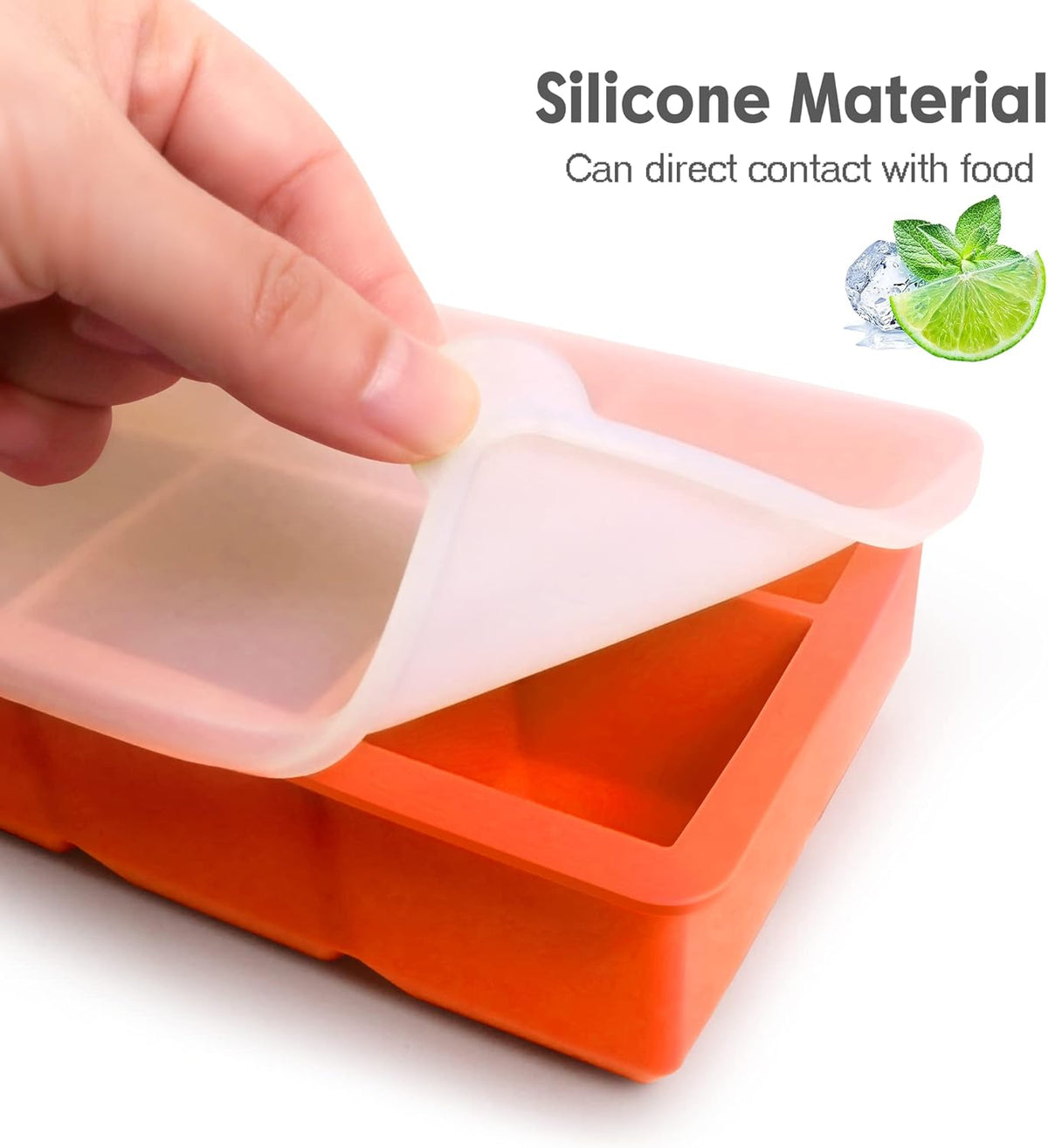 Silicone Ice Cube Trays with Lids,Large Square Ice Cube Molds for Freezer, Whiskey, Cocktail, Stackable Flexible and Reusable & Easy Release BPA Free (2 Pack&Dark Gray and Orange)