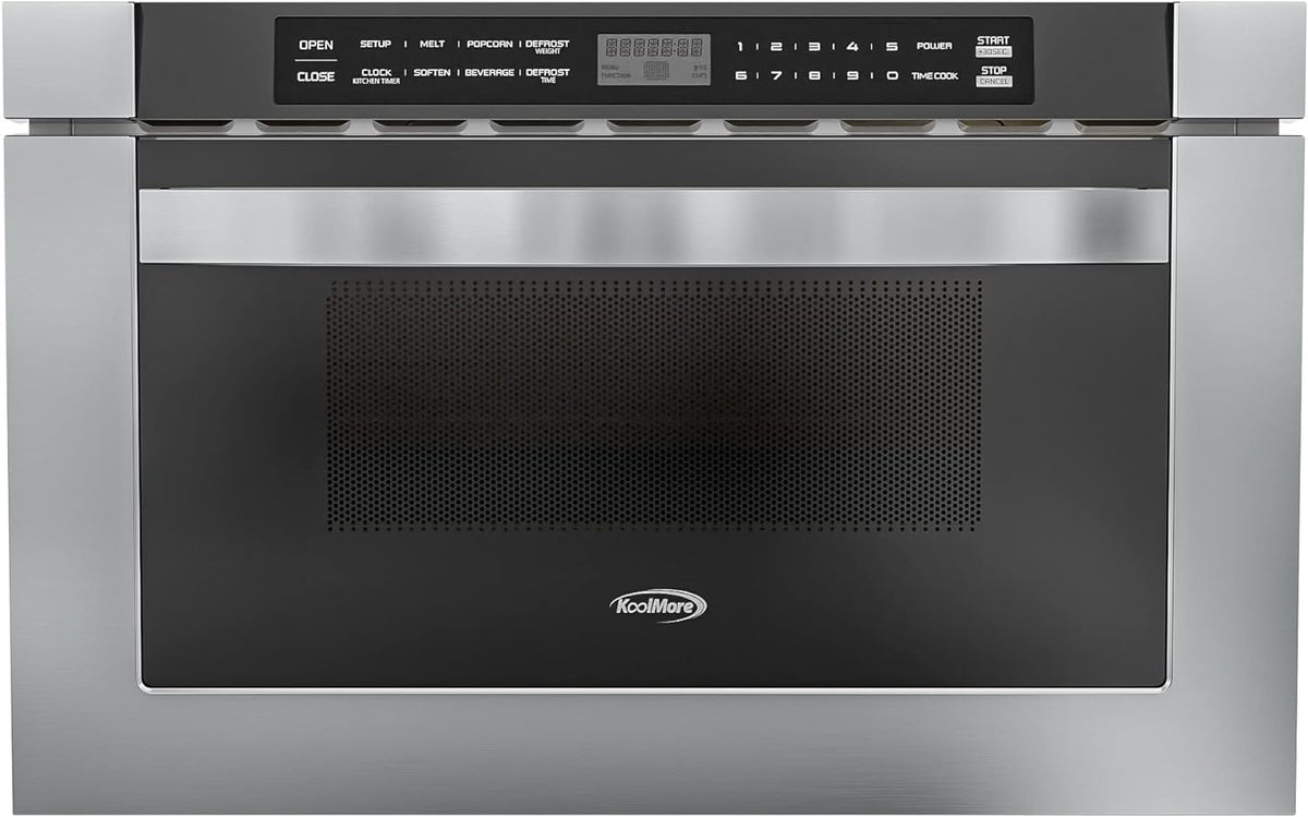 KoolMore KM-MD-1SS 24 Inch Stainless-Steel Microwave Drawer Capacity, 1000W Power with 10 Custom Cooking Levels, Memory, and Timer Functions, Wall-Mounted with Flat Bottom, 24 in/1.2 Cu. Ft