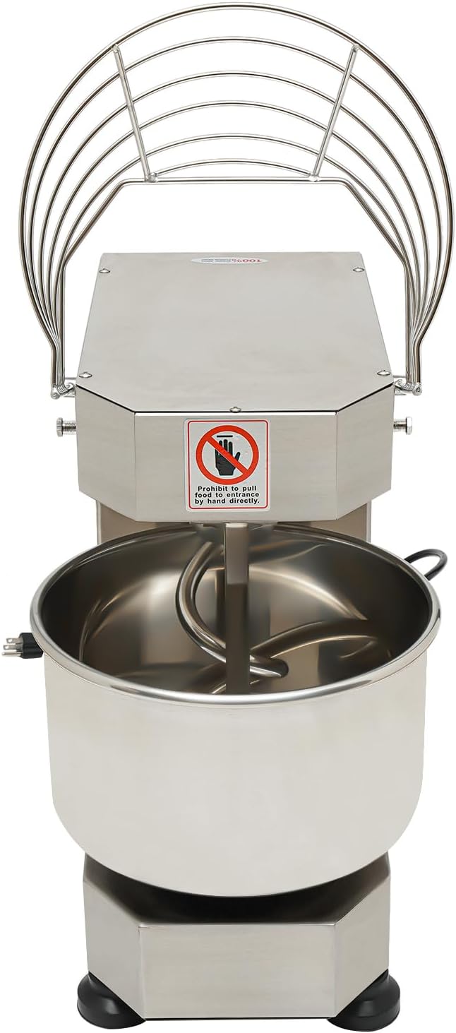 Commercial Food Mixer 750w,Stainless Steel Dual Rotating Dough Kneading Machine,10.5QT Heavy-duty Dough Mixer with Food-Grade Bowl Security Shield Timer for Bakery Restaurant Home