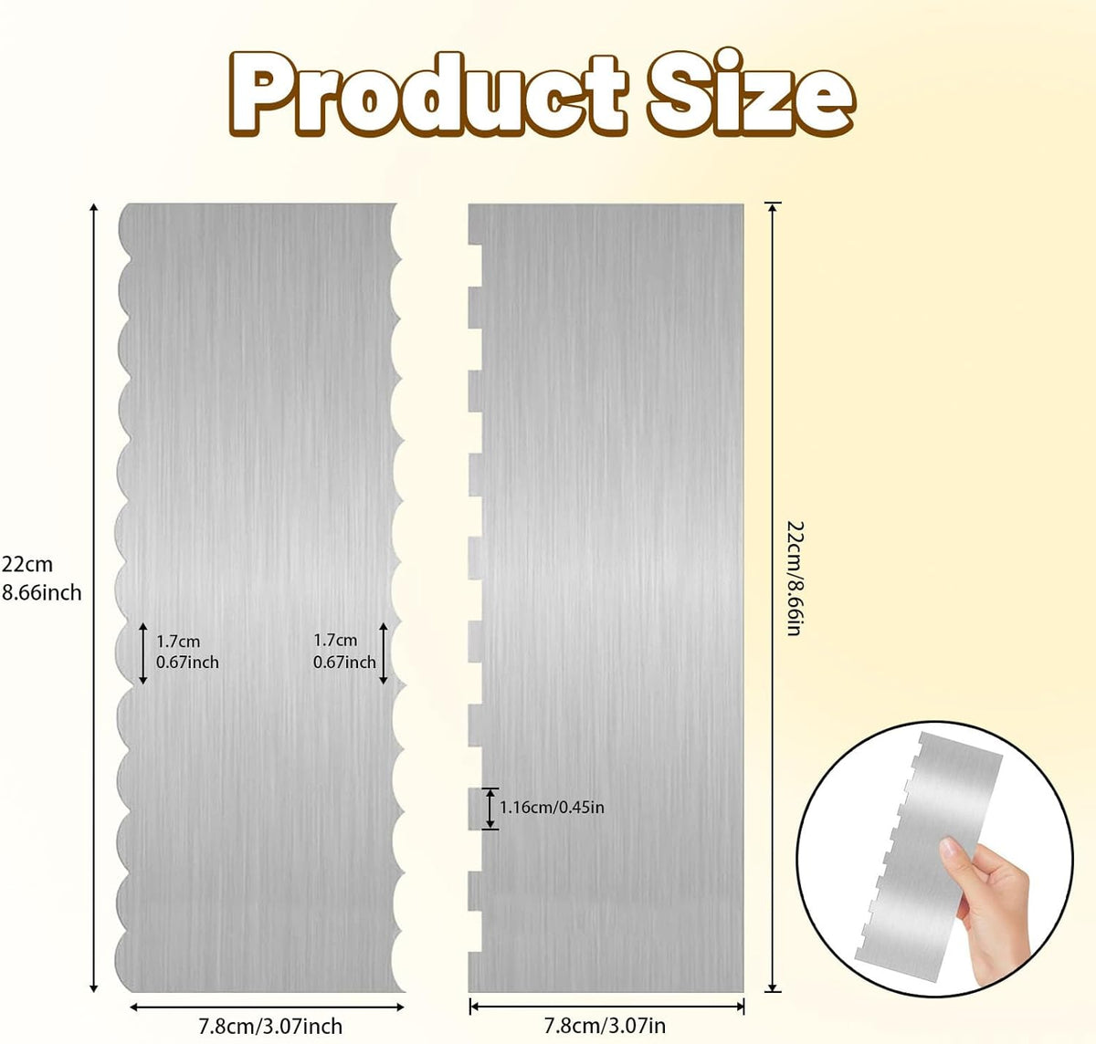 2 Pieces 8.7 Inche Stainless Steel Cake Scraper，Double Sided Patterned Edge Stripe Edge Smoother Scraper Cake Decorating，Cake Decorating Comb Cake Scraper (2, 2)