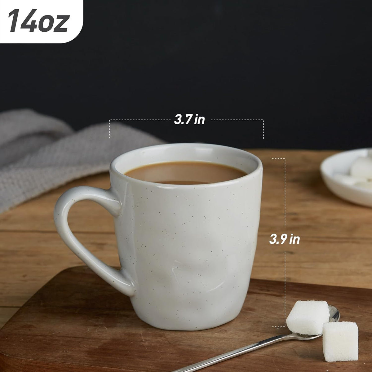 famiware Mars 4 Pieces Coffee Mug, 14 oz Tea Mug, Catering Mugs with Handle for Coffee, Tea, Cocoa, Milk, Light Gray