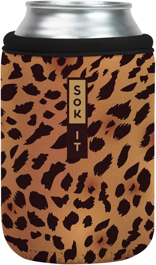 Sok It CanSok Sleeve for Beer & Soda Insulated Neoprene Cover (Classic Leopard, 12oz Can Sleeve)