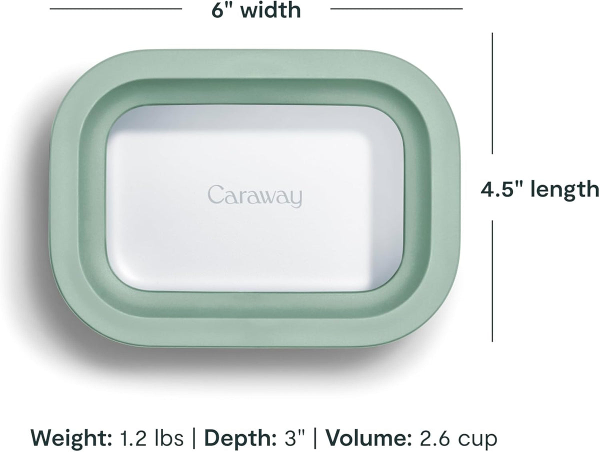 Caraway 6pc Glass Food Storage Set - 2.6 Cup Storage Containers For Food (6) - Non-Toxic Ceramic-Coated Glass - Air Release Technology - Compact & Stackable Design - Mist