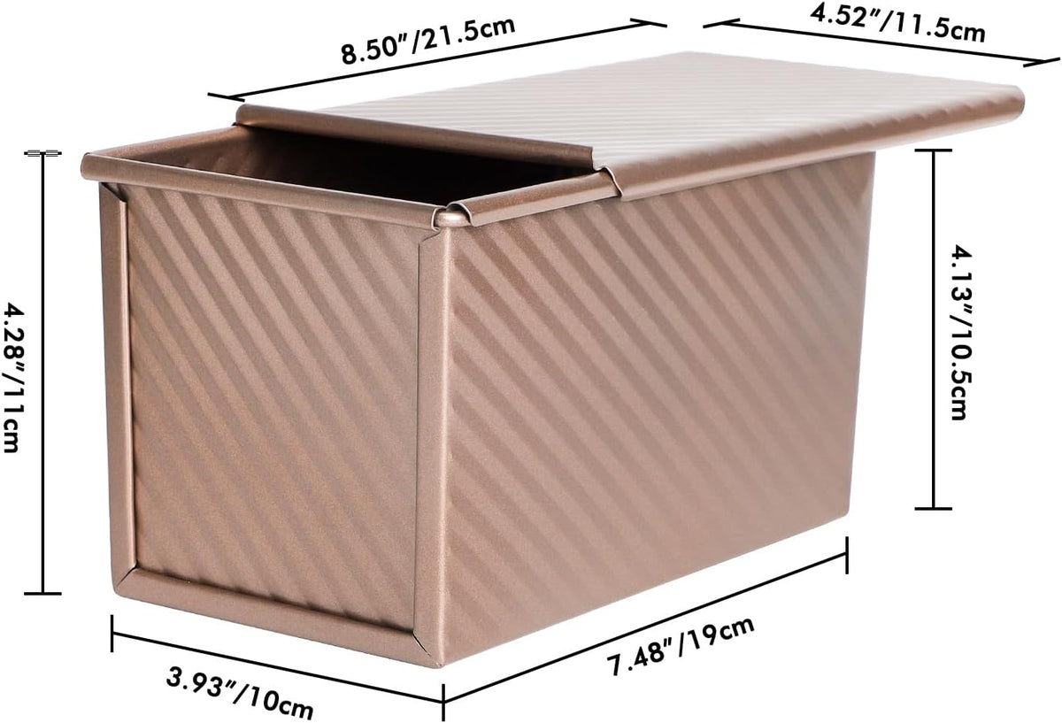 Beasea Pullman Loaf Pan with Lid, 1 Pack Non-Stick 1 lb Carbon Steel Bread Toast Box Baking Cake Mold with Cover for Homemade Bread Oven Baking - Rose Gold