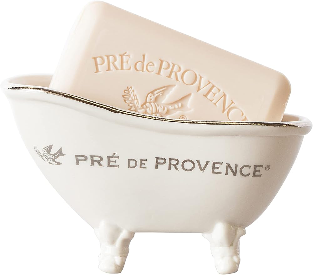 Pre de Provence Soap Dish Large Capacity for Kitchen or Bathroom, 5.75x2.6x3.5, Le Bain, White Ceramic