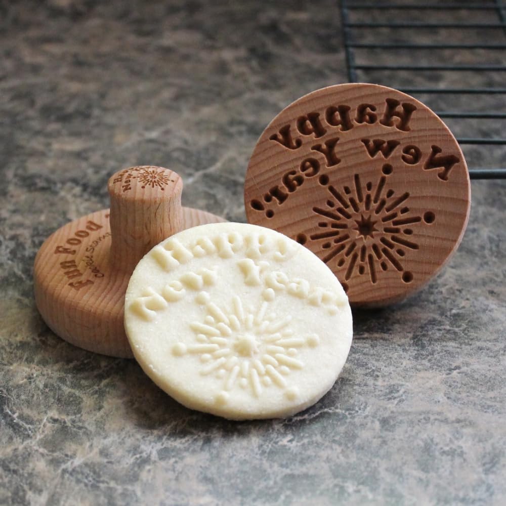 Wood Cookie Stamp, 2.5 Inch (Happy New Year CS-107)