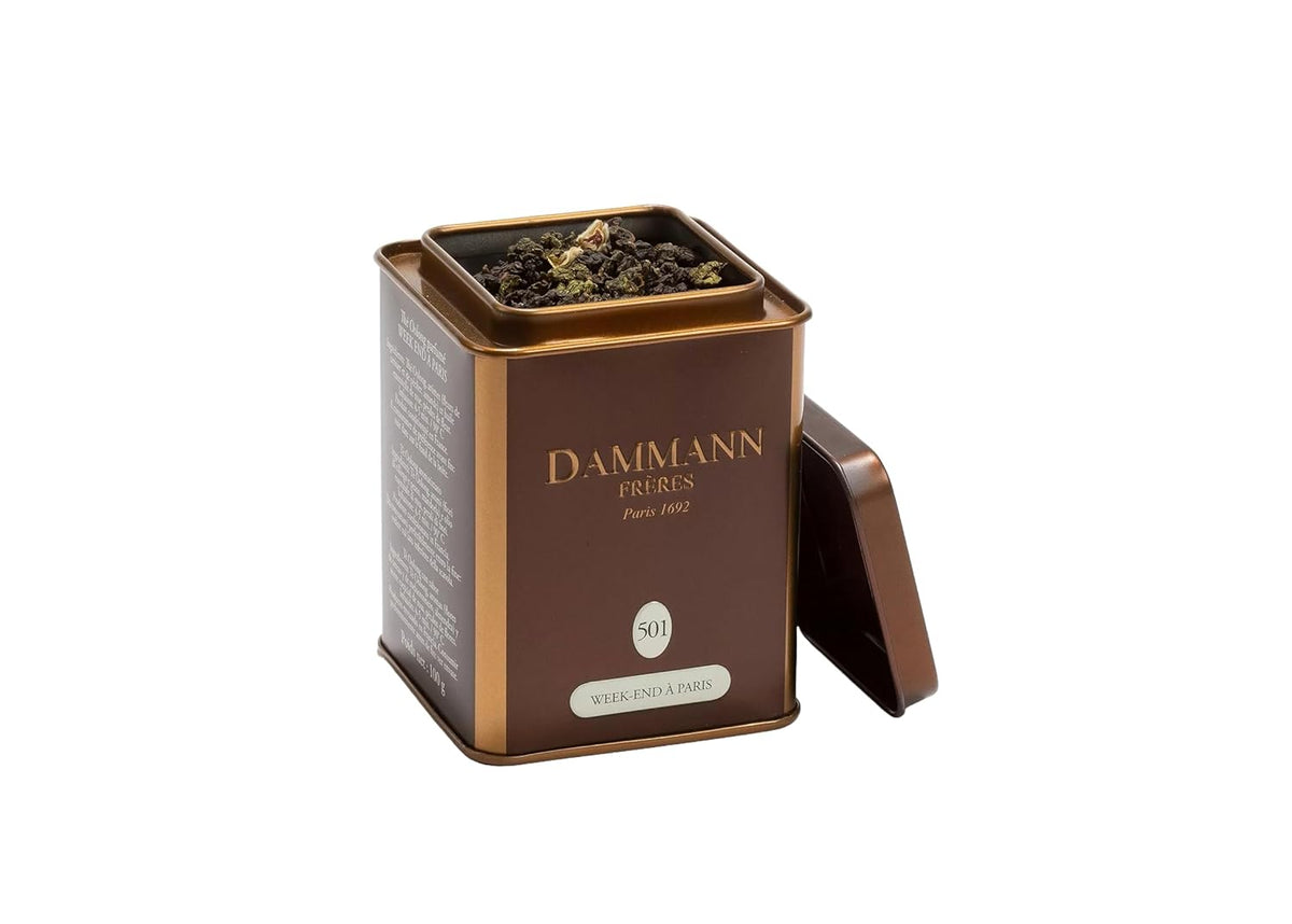 Dammann Freres Loose Leaf, Week-end à Paris, Premium Gourmet French Oolong Tea, Blend Cherry Blossom, Peach Blossom, Almond, Rose Flavors, 3.52 Ounce Tin