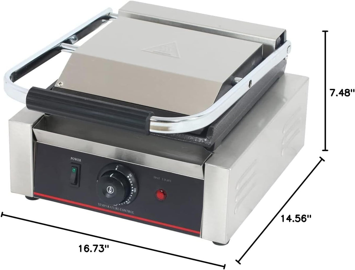 Commercial Panini Press With Grooved Grill Sandwich Maker Machine Electric Contact Grill Single (Single Smooth Top&Bottom)