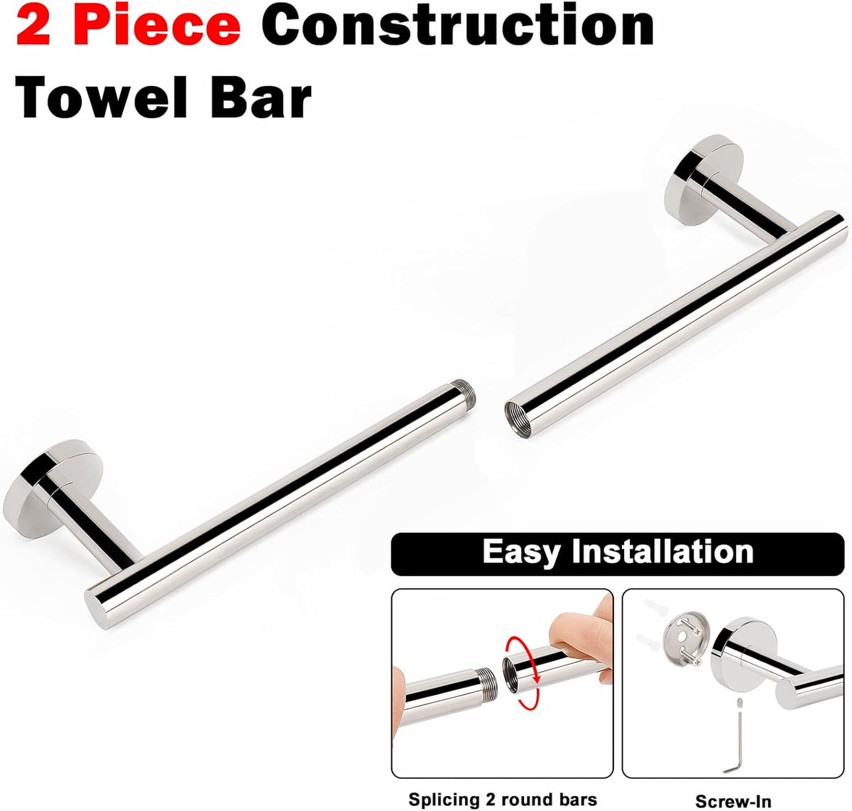 NearMoon Bath Towel Bar, Bath Accessories Thicken Stainless Steel Shower Towel Rack for Bathroom, Towel Holder Wall Mounted (1 Pack, Chrome Finish, 18 Inch)