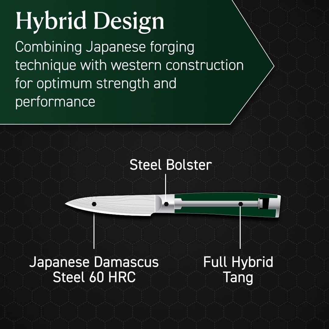 HexClad Paring Knife, 3.5-Inch Japanese Damascus Stainless Steel Blade, Pakkawood Handle