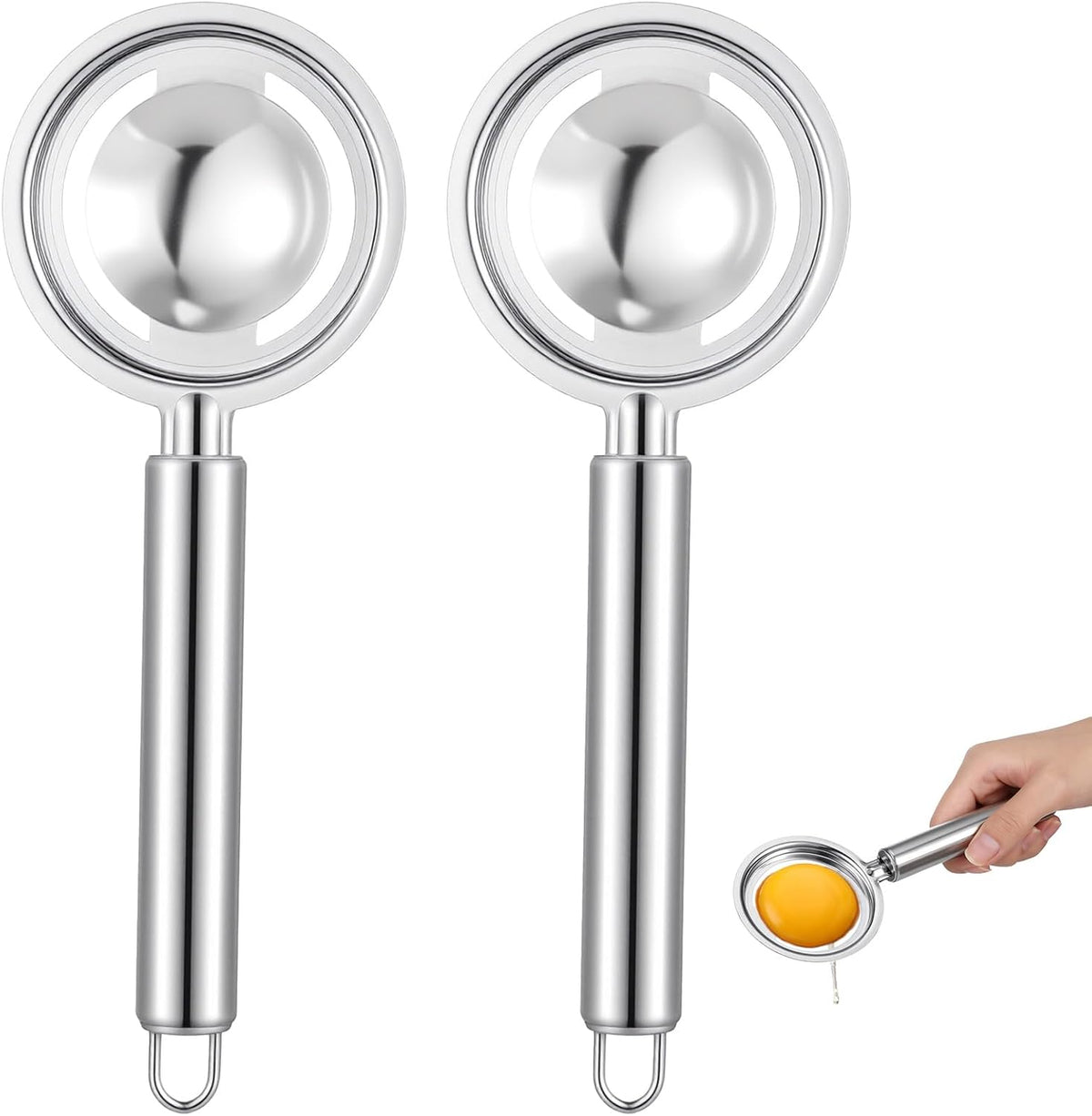 2PCS Egg Separator for Raw Eggs, Stainless Steel Eggs Yolk White Separation Tool Egg Yolk Separator Kitchen Gadget Cooking Baker Tool for Kitchen Baking