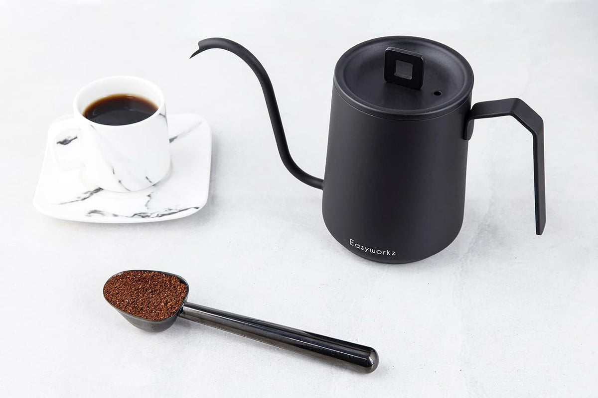 Easyworkz Stainless Steel Long Hollow Handle Coffee Scoop,7g Measuring Spoon for Ground Coffee and Loose Leaf Tea, Gunmetal Black