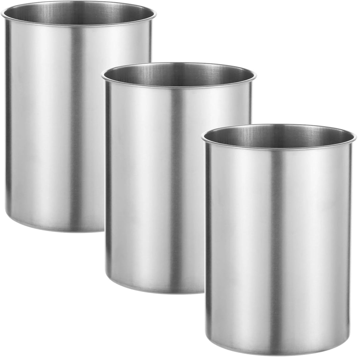 3 PCS Stainless Steel Kitchen Utensil Holders, 5.5 x 7.3 in Cylinder Kitchen Countertop Organizer, Dishwasher Safe Cooking Utensil Holder, Large Capacity for Cafe Restaurant Bakery