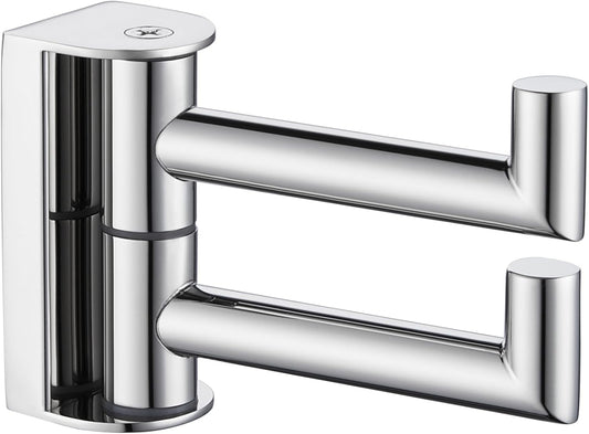 APLusee Double Swivel Towel Hook Wall Mounted, 304 Stainless Steel Folding Coat Hook with 2 Rotating Arms, Polished Chrome