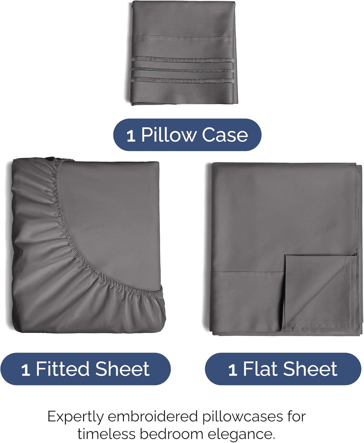 Twin XL Size 3 Piece Sheet Set - Comfy Breathable & Cooling Bed Sheets Set - Hotel Luxury Bedding for Women, Men, Kids, Teens, Boys & Girls - Deep Pockets, Soft, Wrinkle Free - Oeko-Tex - Dark Grey
