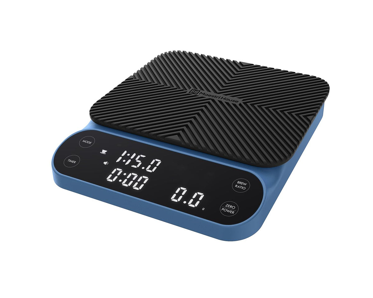 Maestri House S3 Coffee Scale with Timer, 3kg/0.1g Rechargeable Digital Scale, 3 Brew Modes, Adjustable Ratios & Flow Rate Display, Barista-Grade for Pour-Over, Espresso, French Press – Blue