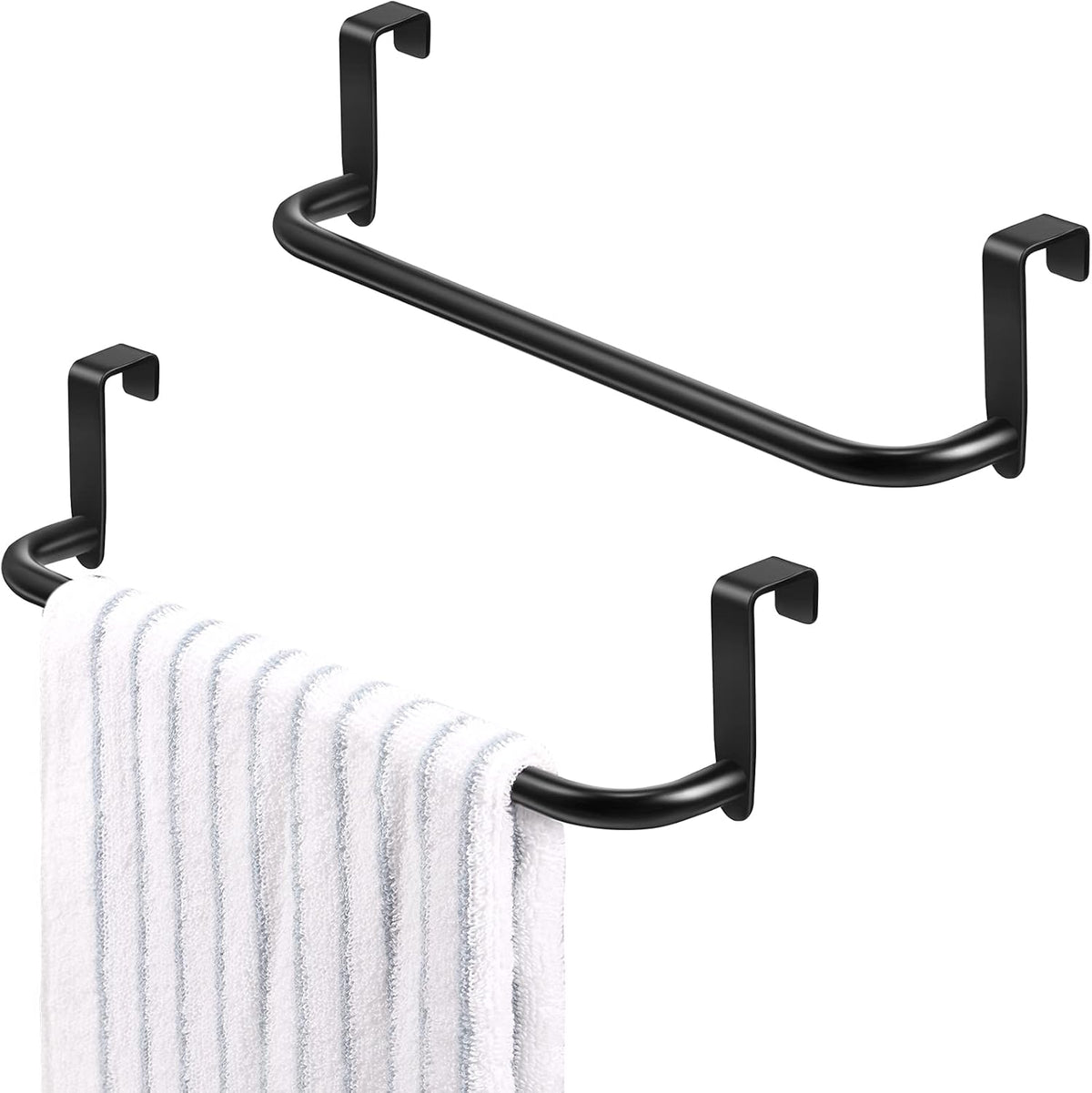 2 Pieces Metal Towel Bar Kitchen Cabinet Steel Towel Rack Bar for Hanging on Inside or Outside of Doors, Home Kitchen Bathroom(Black)
