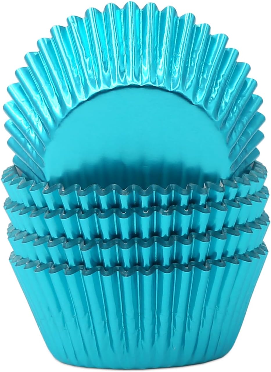 Standard Aqua Blue Foil Cupcake Liners Muffin Baking Cups for Party and More, 100-Count