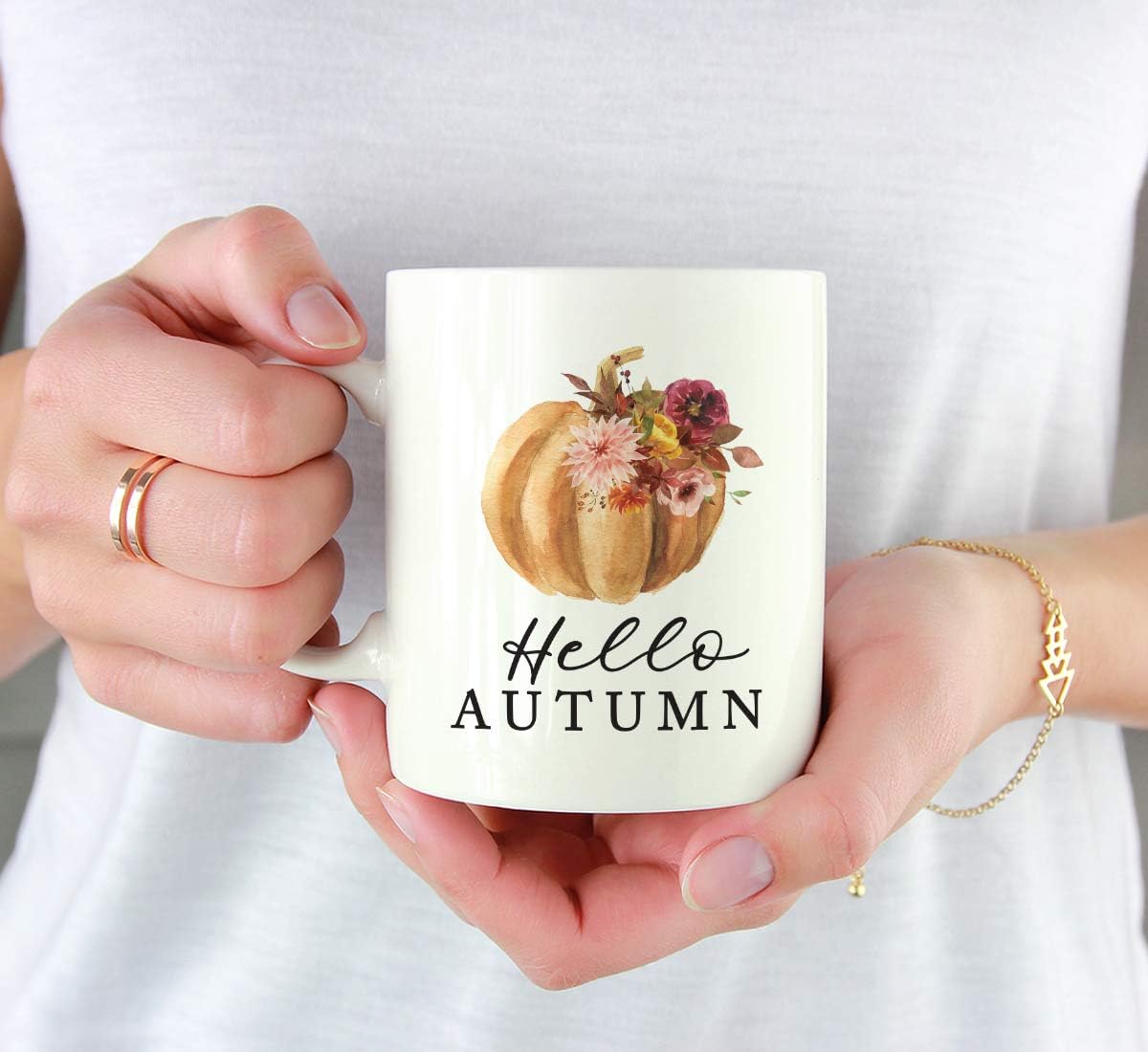 Andaz Press Fall Burgundy Marsala 11oz. Ceramic Coffee Tea Mug, Hello Autumn, 1-Pack, Pumpkin Floral Graphic, Birthday, Friend, Family, Coworker, Autumn Season, Festive Thanksgiving Ideas