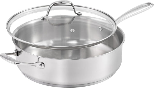 Guy Fieri's Flavortown 5 Qt. Stainless Steel Sautepan with Lid - Premium Three-Layer Cookware, Oven-Safe up to 500F
