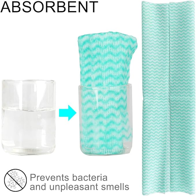 100 Count Disposable Cleaning Towels and Dish Cloths,Super Absorbent Dishcloths,Multi-Surface Cleaning Wipes for Kitchen Dishes, Windows, Bathroom (Green)