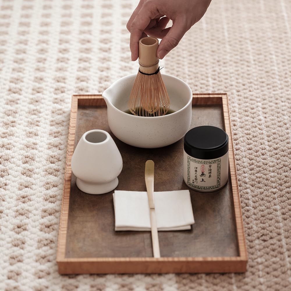 WENSHUO Matcha Kit - Premium Matcha Whisk Set with Traditional Bamboo Tools, Ideal Matcha Tea Set for Home (Matte White)