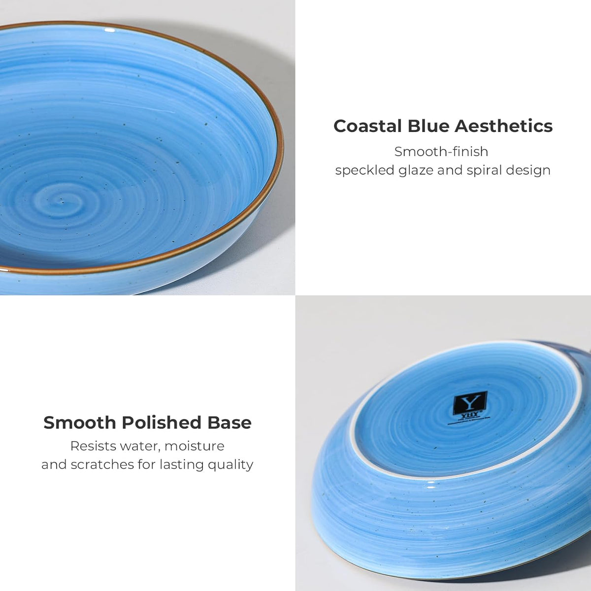 Y YHY 8.5'' Pasta Bowls Set of 6, 30 oz Ceramic Shallow Salad Bowls, Large Serving Soup Bowls Pasta Plates, Microwave & Dishwasher Safe Dinnerware Valentine's Day Gift, Gradient Blue