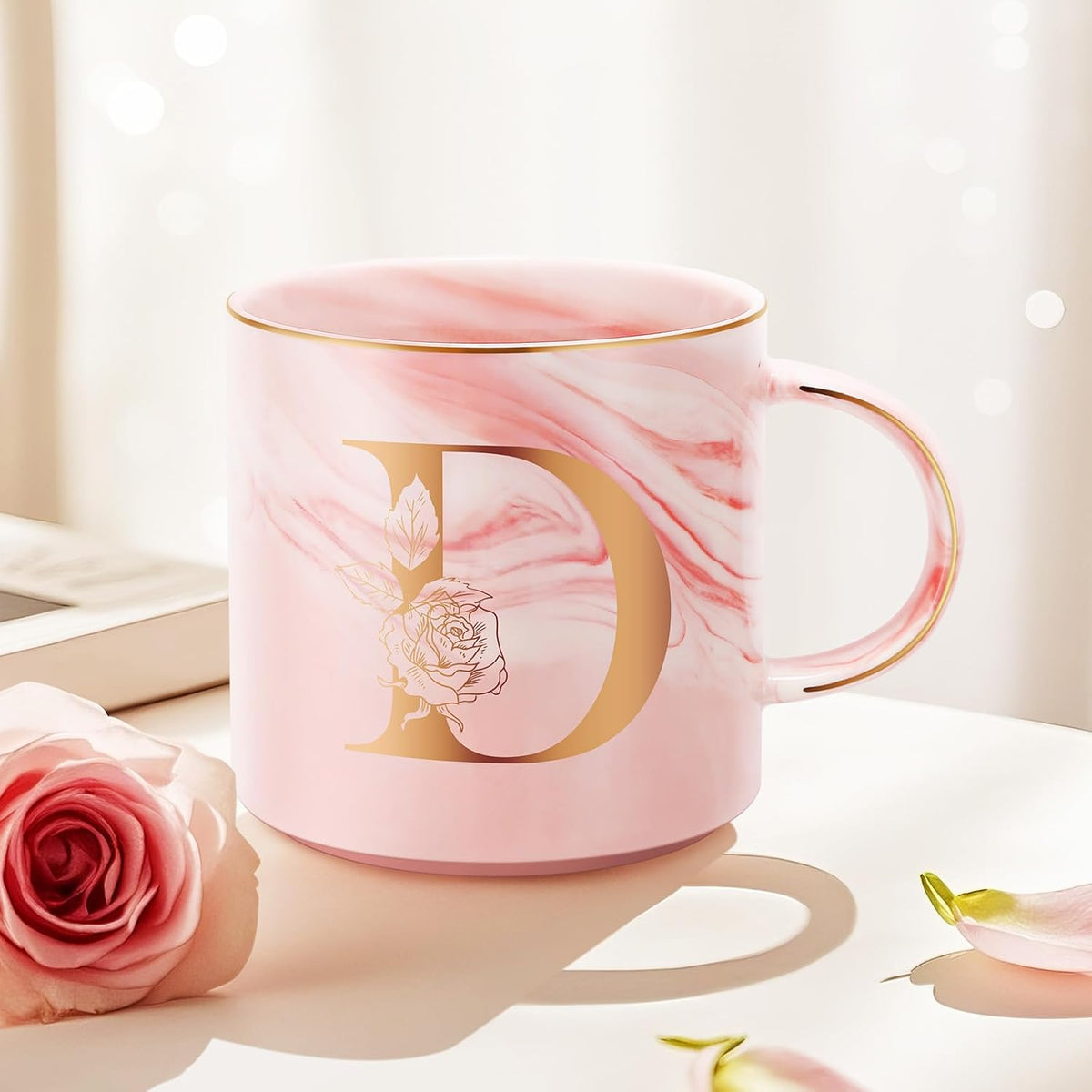 Personalized Gifts for Women Coffee Mug, Initial Customized Gift Monogrammed A-Z Coffee Mug 12 OZ, Christmas Anniversary Birthday Gifts for Women Mom Grandma Friend Sister Wife(D)