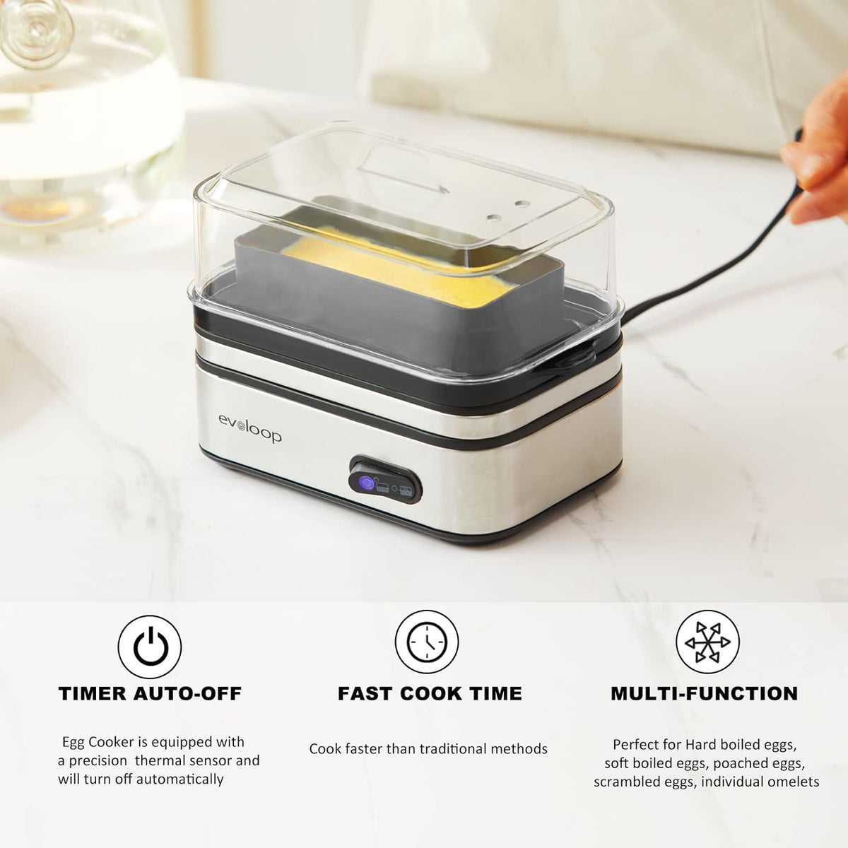 Rapid Egg Cooker Electric 6 Eggs Capacity, Soft, Medium, Hard Boiled, Poacher, Omelet Maker Egg Poacher With Auto Shut-Off, BPA Free