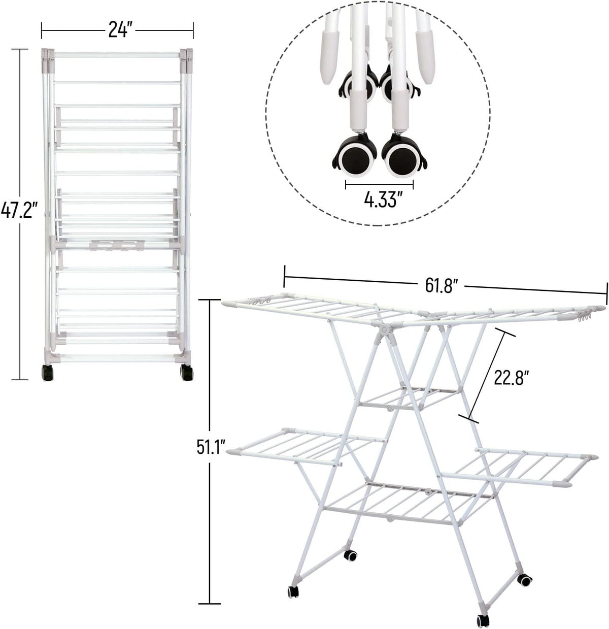 Gullwing Laundry Drying Rack, Space Saving Indoor & Outdoor Use, 61.81' x 22.84' x 51.18'
