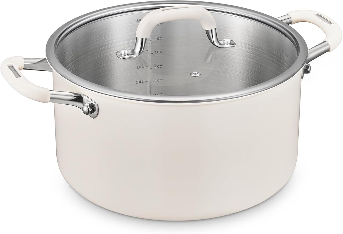 8 Quart Pot with Lid, BEZIA Tri-Ply Stainless Steel Stock Pots, Large Cooking Pots with Silicone Handle, Soup Pot for Induction Cooktop, Compatible with All Cooktops, Dishwasher Safe
