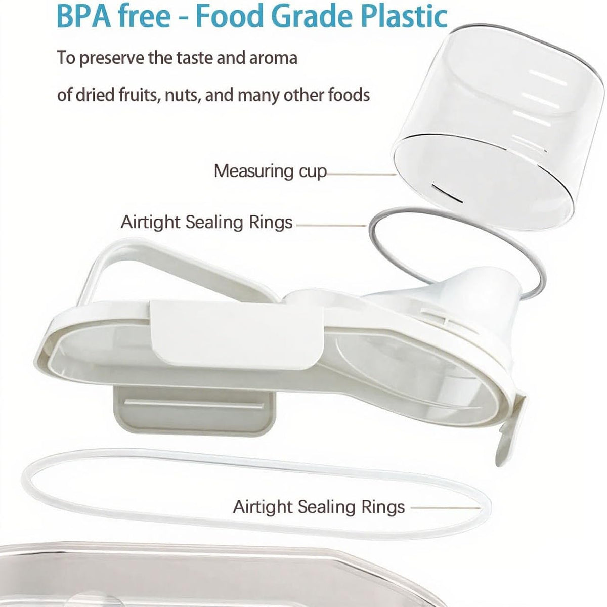 Cereal Containers Storage,2L Airtight Large Dry Food Storage Containers with Pouring Spout, Measuring Cup for Flour and Grain,BPA Free Plastic Dispenser ((1pcs) White-67oz)