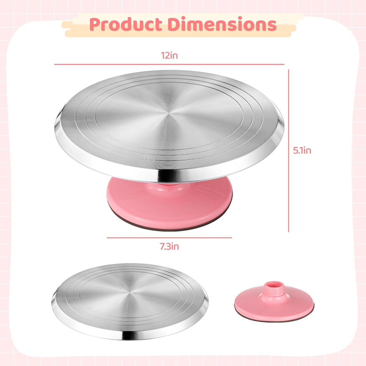 OMISTAR Aluminium Alloy Revolving Cake Stand, 12 in Cake Decorating Turntable, Non-Slip Rotating Platform, Smooth 360° Rotations for Cake Decorating and Baking Parties