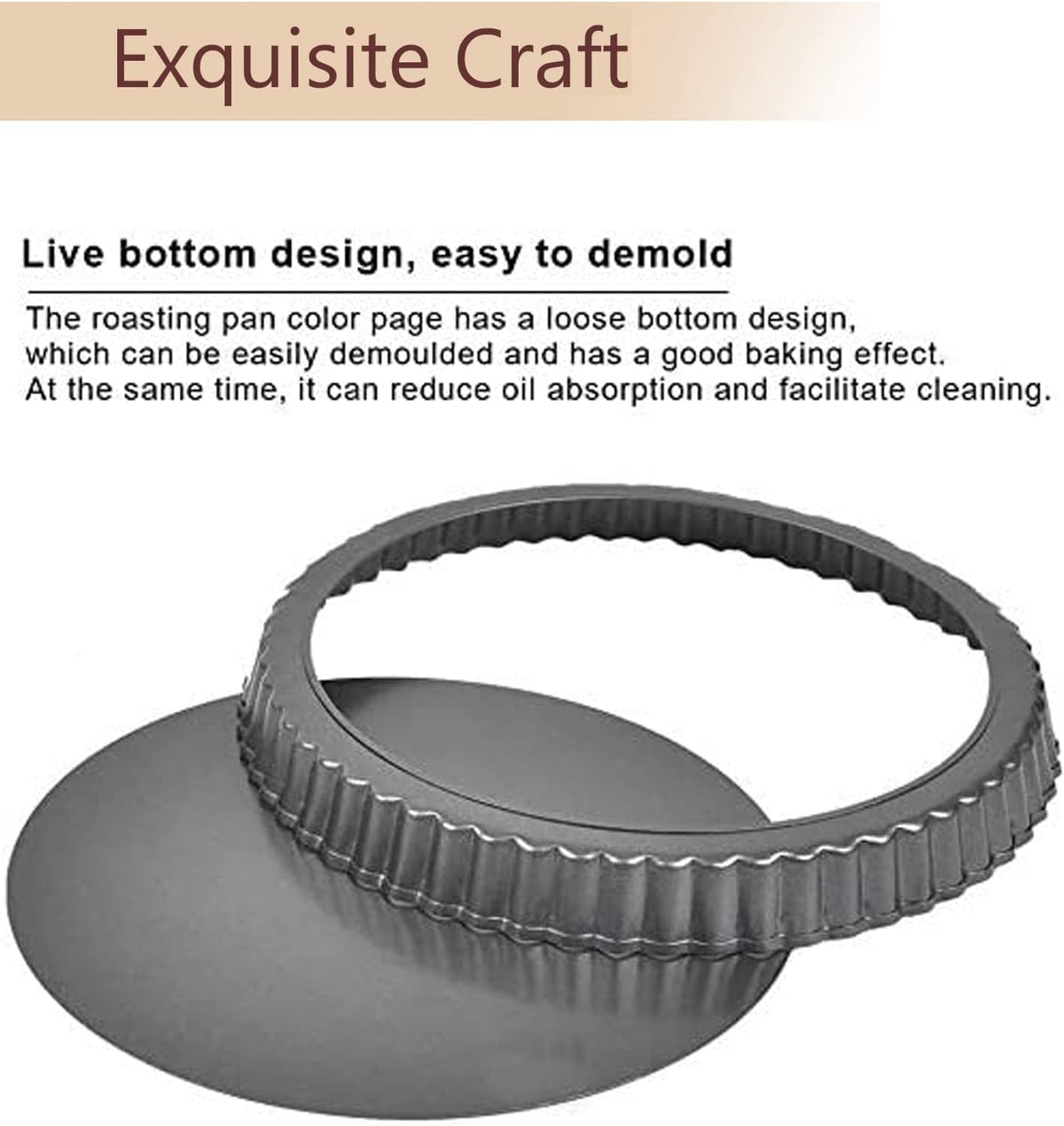 Tart Pan 10 Inch Tart Pan Carbon Steel Round Non-Stick Pan Quiche Pan with Removable Chassis for Mousse Cakes, Kitchen Reusable Baking Tool with A Depth of 1.18 Inches