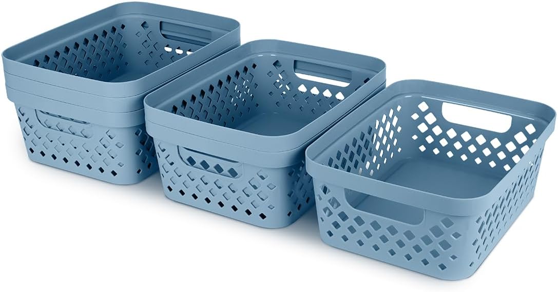 Glad Plastic Storage Basket Set, Value Pack of 6 | Open Storage Bins for Shelves, Bathroom, Pantry, Closet | Nesting Organizer Boxes with Handles, 2 Gallon, Marina Blue