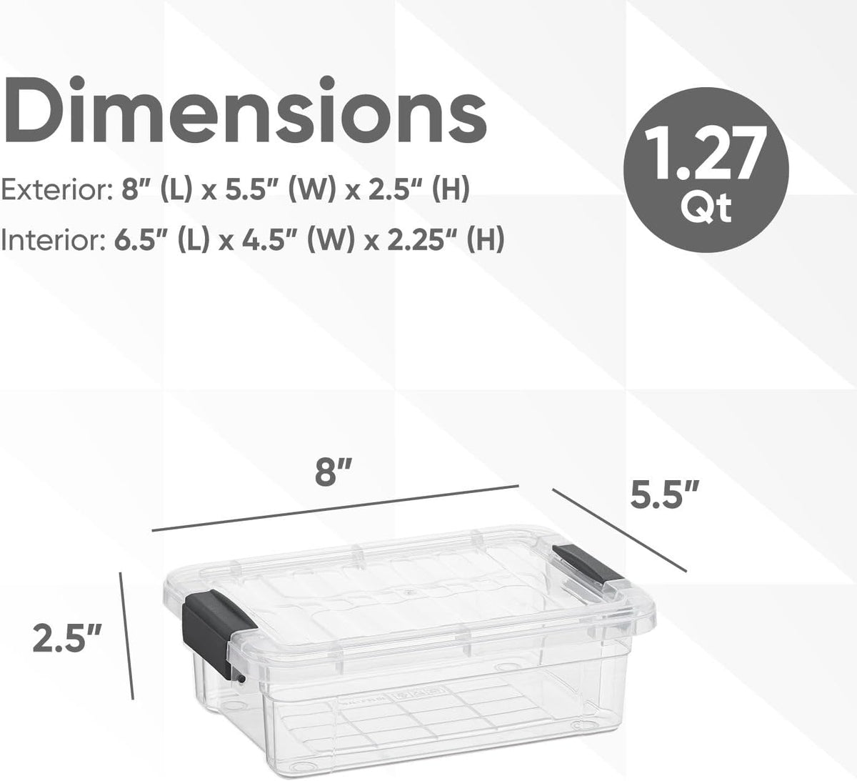 Superio Clear Storage Boxes with Lids, 1.27 Quart Plastic Container Bins for Organizing, Stackable Crates, BPA Free, Non Toxic, Odor Free, Organizers for Home, Office and Dorm, 2 Pack