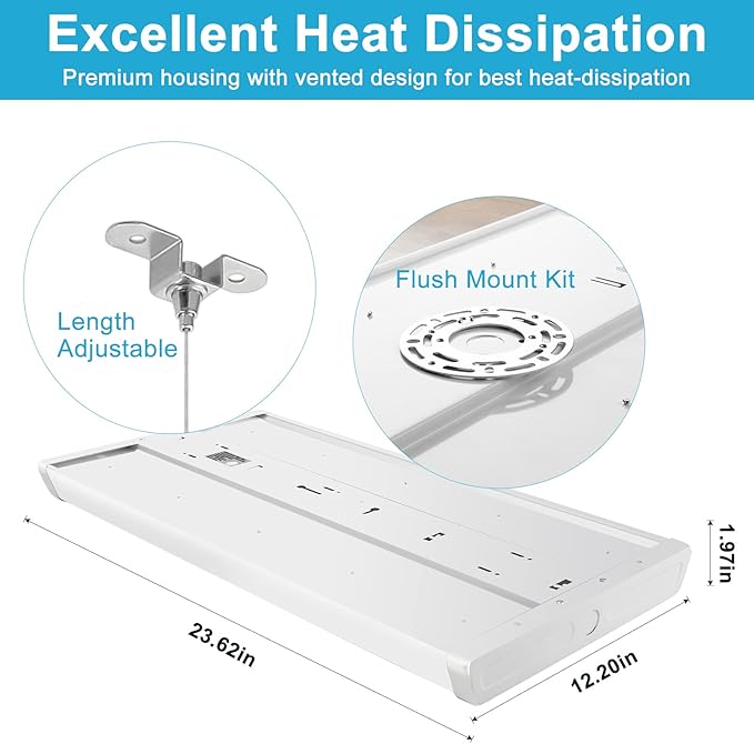 Lightdot 2 Pack LED High Bay Shop Lights, 2FT (Dimmable Remote) 150W 21500LM [Eqv.600W MH/HPS] 5000K Daylight Linear Hanging Light for Garage Warehouse Gyms, 10 Lamp Fluorescent Fixture Replacement