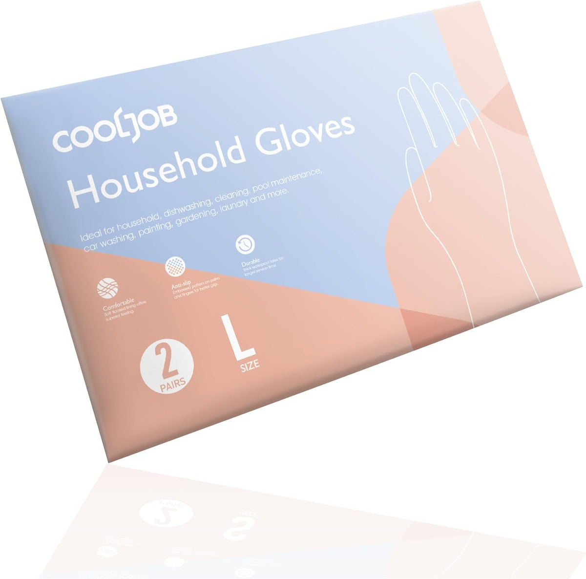 COOLJOB 2 Pairs Thickened Rubber Gloves with Cotton Lining & Non-slip Grip, Colorful Household Long Lasting Dishwashing Gloves for Kitchen & Bathroom Cleaning, Orange & Blue, Large