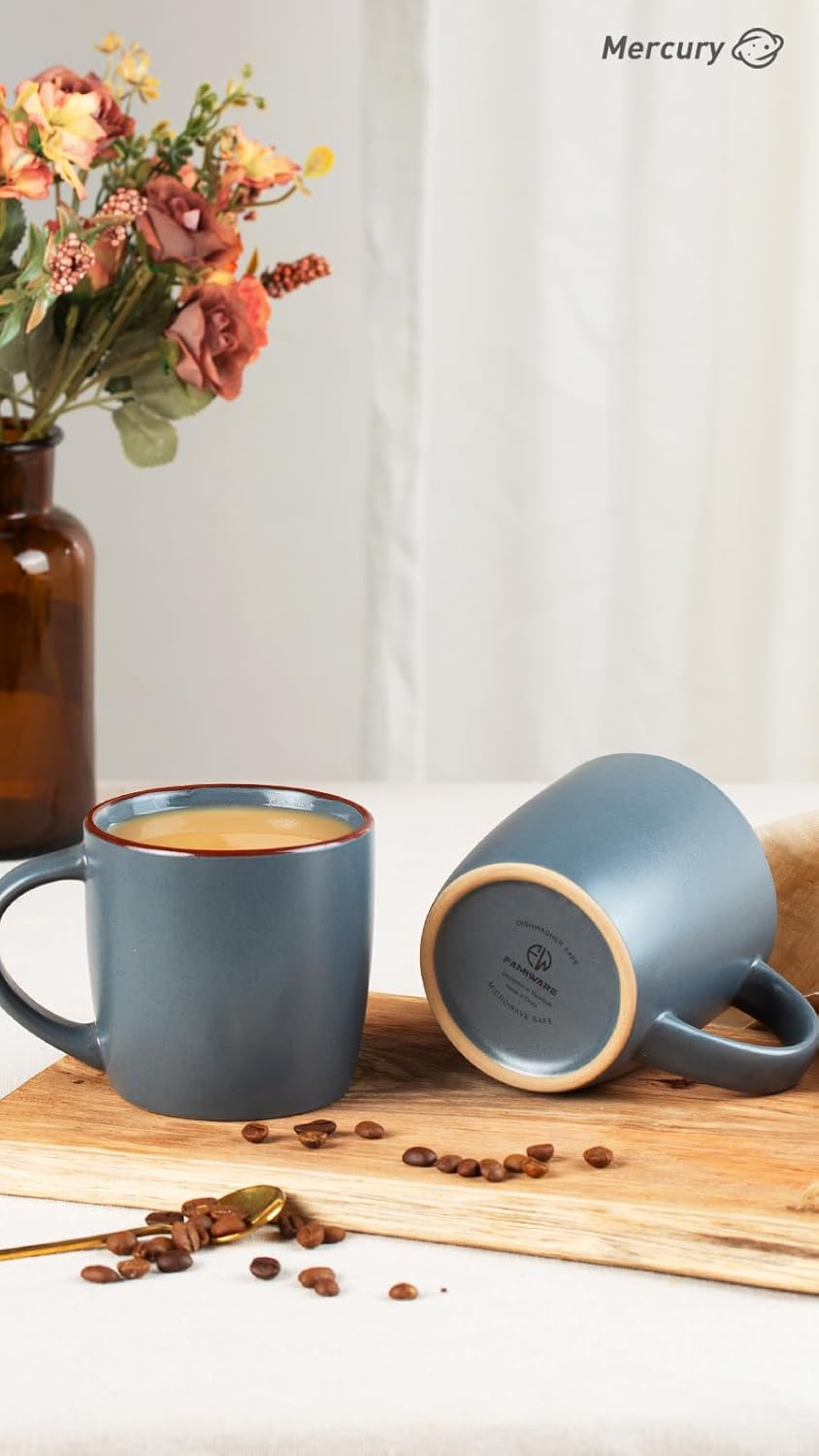 famiware Mercury Coffee Mugs 13 oz, Coffee Mugs Set of 4 with Handle, Cups for Latte, Hot Tea, Cappuccino, Mocha, Cocoa, Charcoal