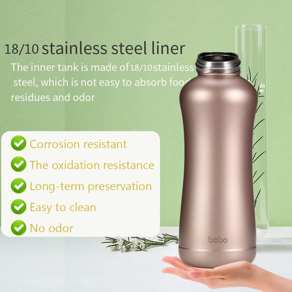 YOHKOH Mini Vacuum Insulated Water Bottle With Bamboo Lid - Stainless Steel Thermos Water Bottle for Women Girls Kids, Metal Sports Hot and Cold Water Bottle Leak-Proof BPA-Free (11.8oz,Gold)