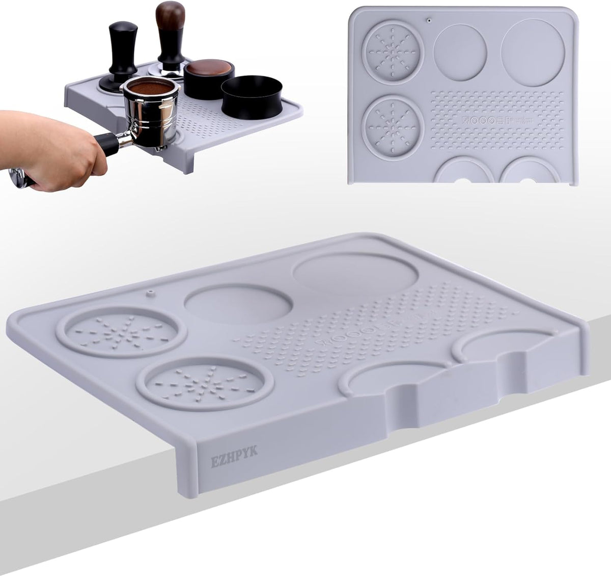 Food Grade Silicone Espresso Tamping Mat for Counter – Waterproof Non-Slip Coffee Tamper Mat for Barista Espresso Machine Accessories – Multi-Slot Tamp Station Espresso Mat for Countertop Gray