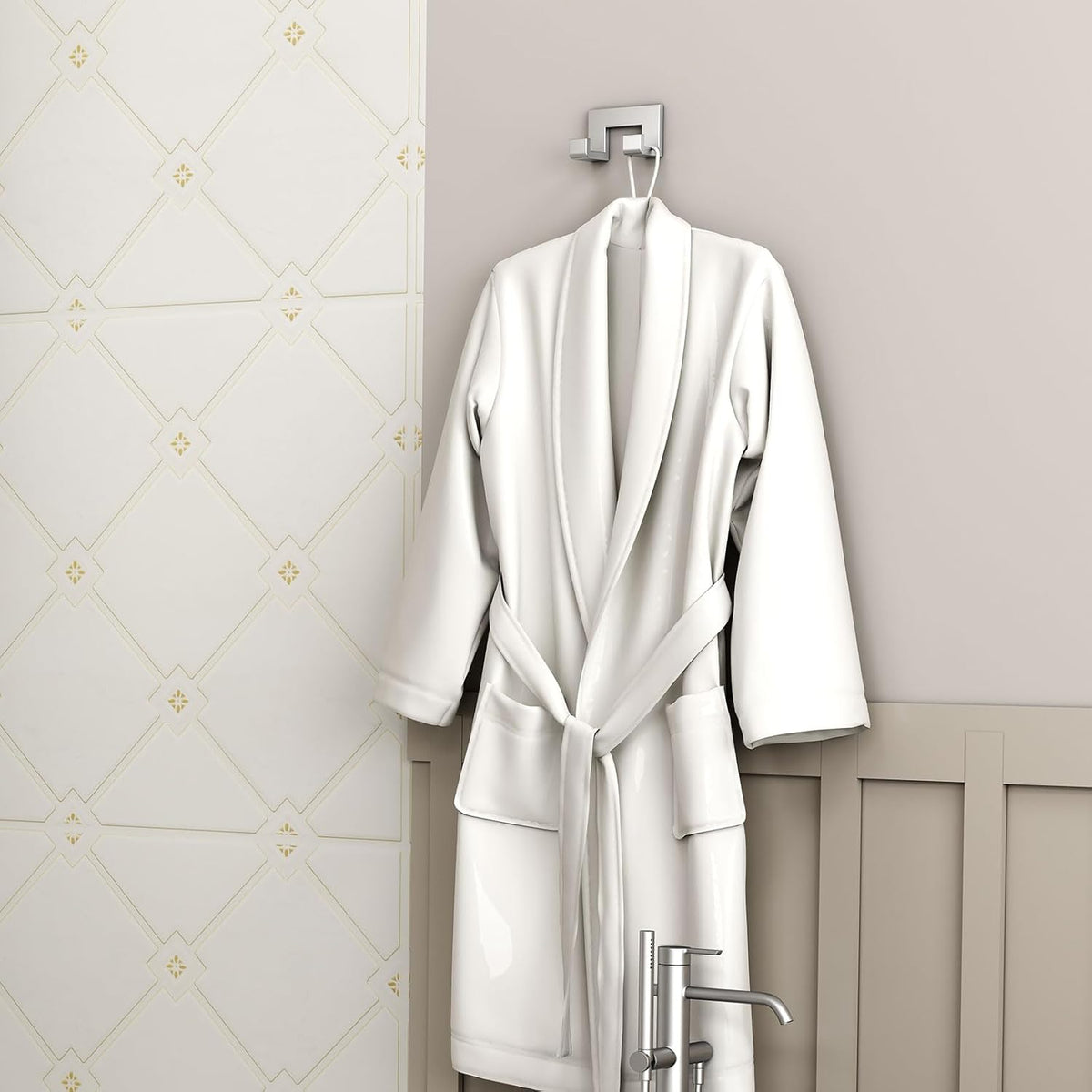 Angle Simple Double Towel Hook Brushed Nickel, 304 Stainless Steel Robe Coat Hook for Bathroom, Wall Mount