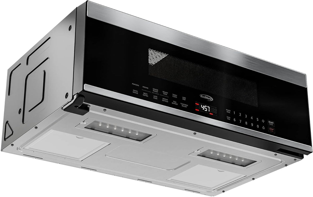 KoolMore KM-MLPOT-1SS 30 Inch Over-The-Range Low Profile Microwave, Built-in, 10 Levels, 13.5” Glass Turntable, 1000-Watt Power, Advanced Air Vent, and Heat Circulation, 30 in/1.2 Cu. Ft, Silver