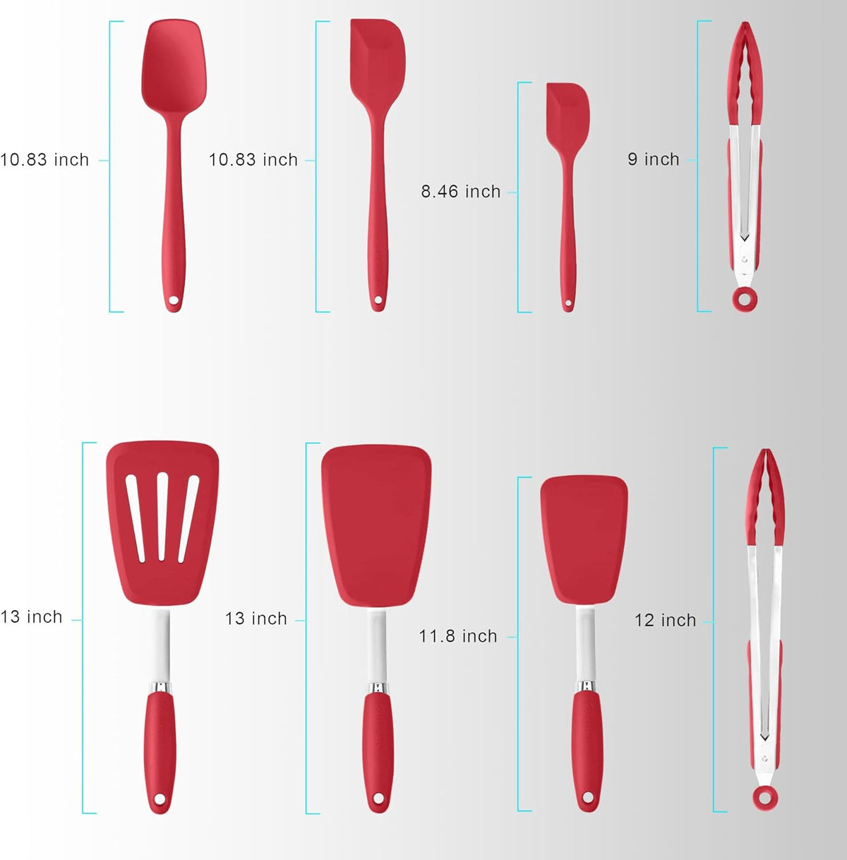 Silicone Spatulas Set Turners Tongs Cooking Utensils Set High Heat Resistant Kitchen Scraper Spatulas for Cooking Mixing Baking BPA Free Dishwasher Safe, Red