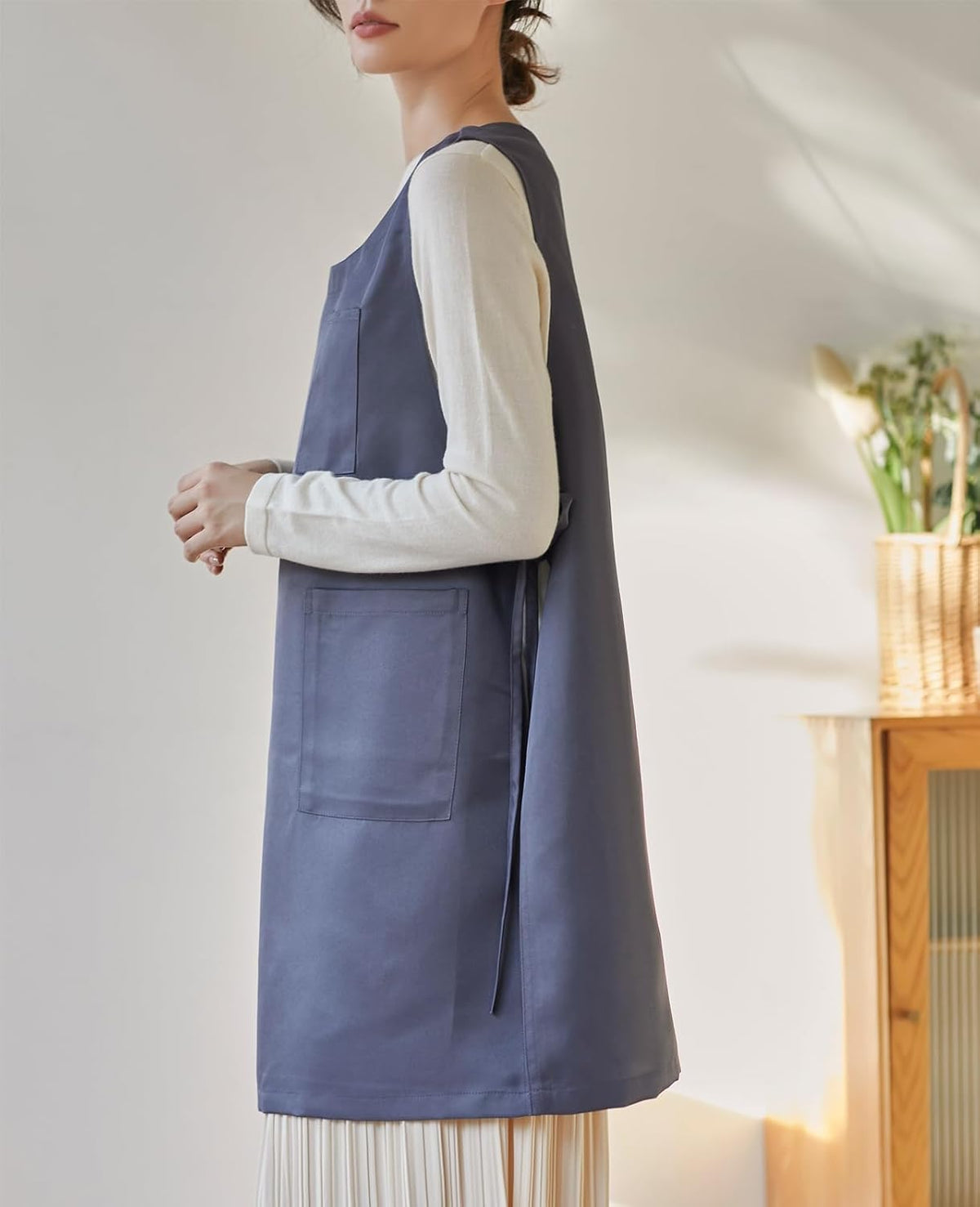 Women Cobbler Apron Japanese Style Aprons with 3 Pockets for Work Chef Kitchen