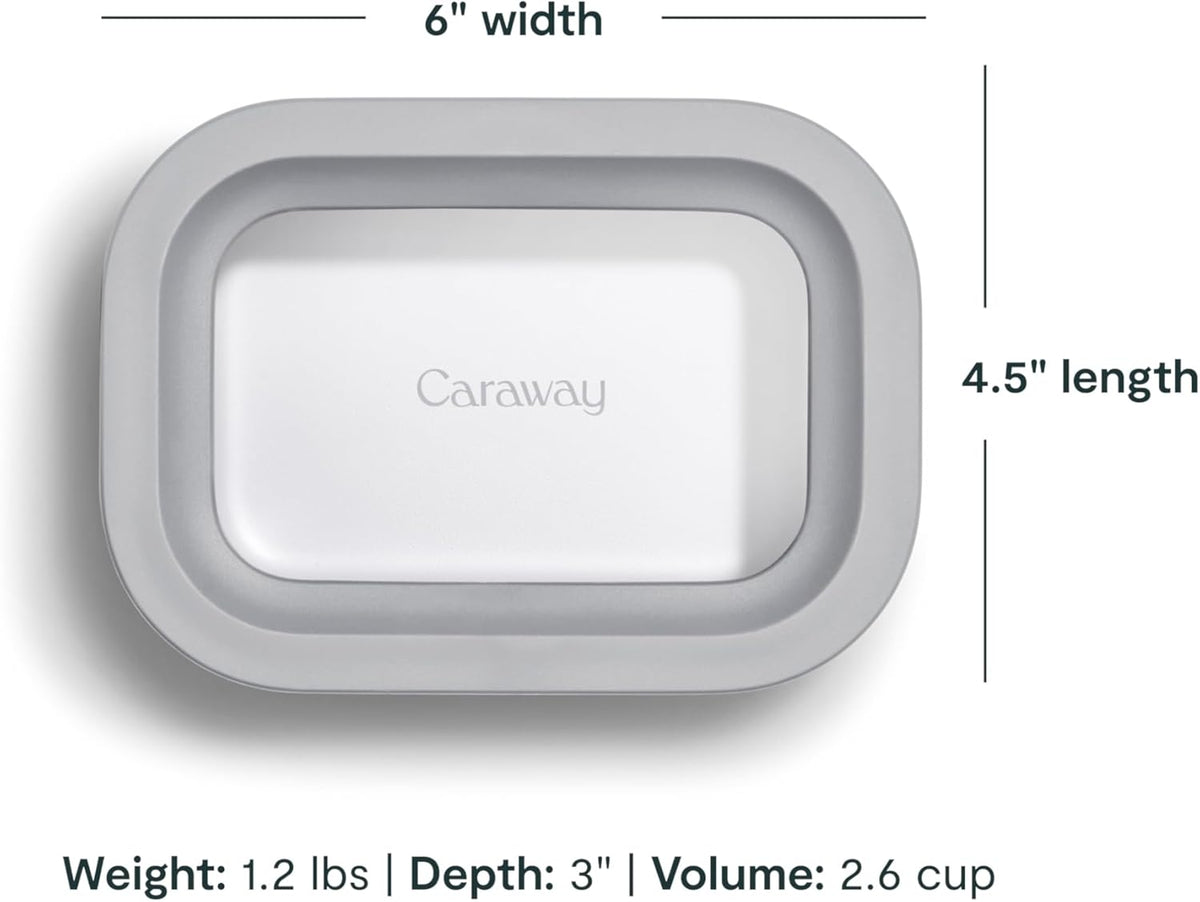 Caraway 6pc Glass Food Storage Set - 2.6 Cup Storage Containers For Food (6) - Non-Toxic Ceramic-Coated Glass - Air Release Technology - Compact & Stackable Design - Gray