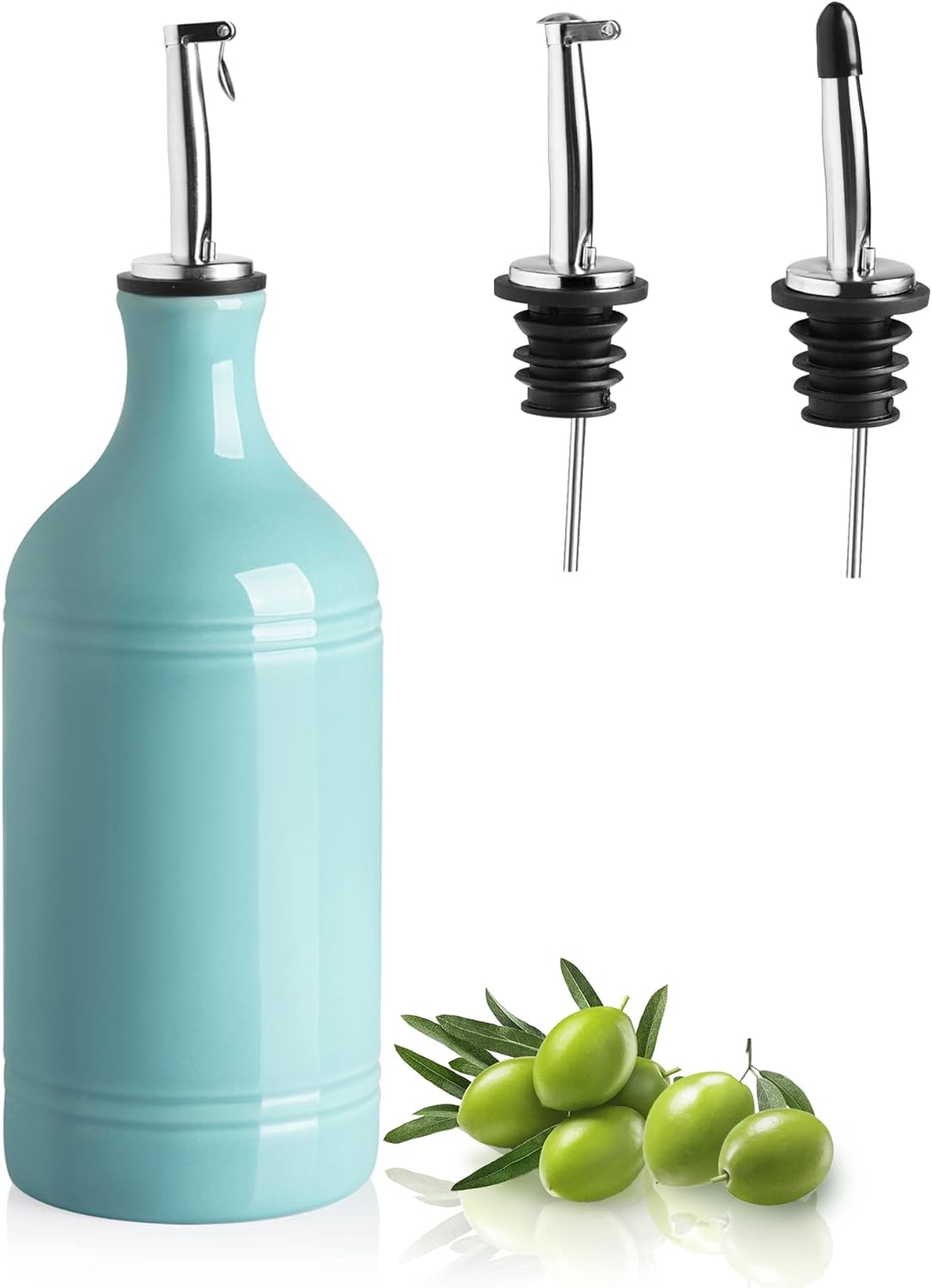 Sweejar Ceramic Olive Oil Dispenser Bottle, Opaque Oil Cruet Protects Oil to Reduce Oxidation, Suitable for Storage Oil, Vinegar, Coffee Syrups & Other Liquids, Pack of 1, 15.5 Fl Oz (Turquoise)