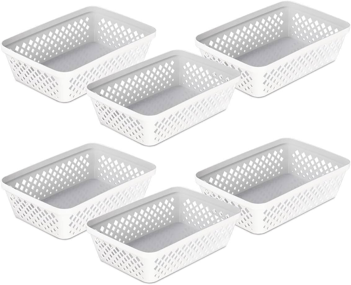 Glad Plastic Storage Basket Set - Multipurpose Drawer Trays, Kitchen Pantry Containers, and Bathroom Bins - 6 Pack Medium Organizers, White
